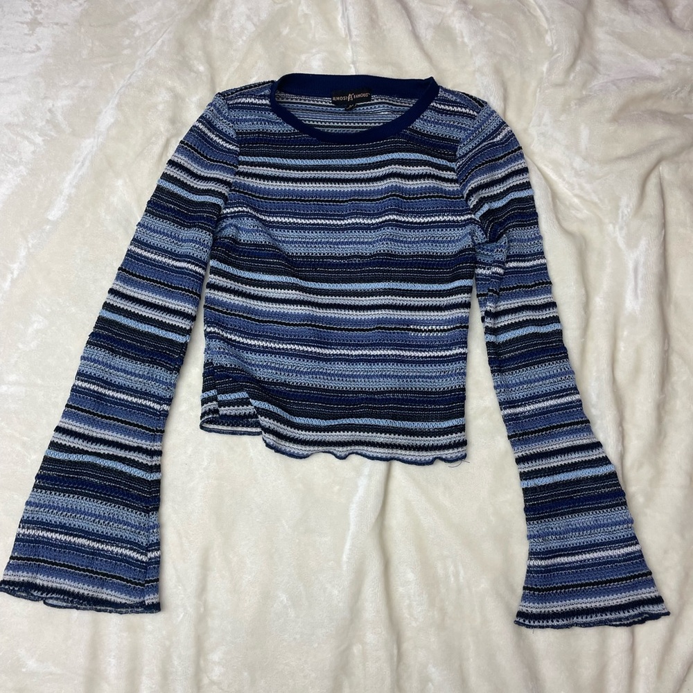 Striped bell sleeved Long Sleeve Knit Top